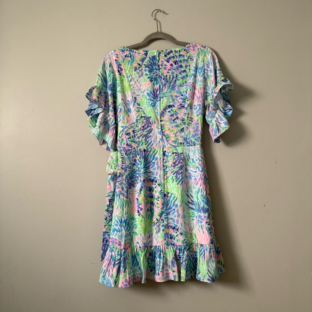 Lilly Pulitzer Darlah Print Ruffle Faux Wrap Dress in Shell of a Party - Picture 4 of 6
